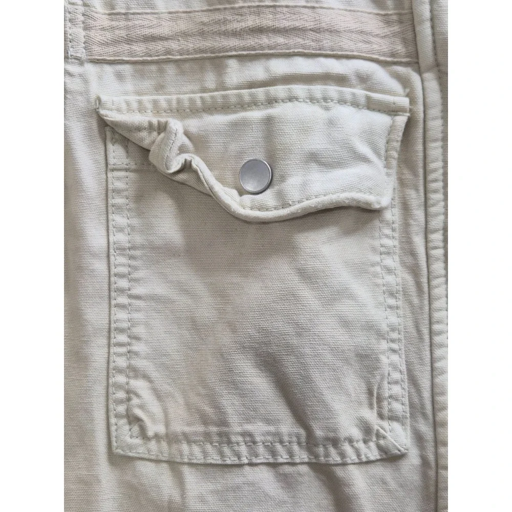 Free People Military Jacket Women Large Beige Utility Pockets Full Zip Mock Neck - Picture 6 of 16